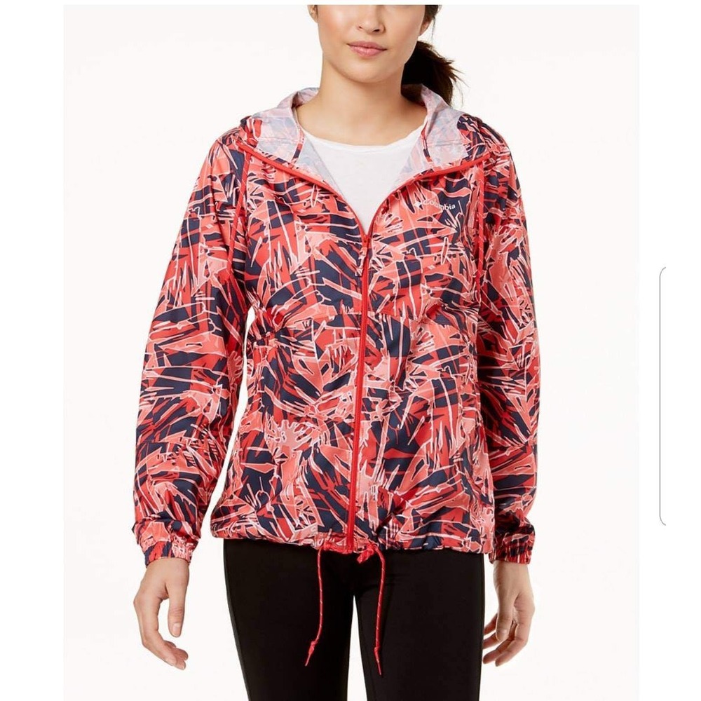 Columbia Womens Windbreaker Jacket Abstract Geometric Pink Blue XL Full Zip Hood